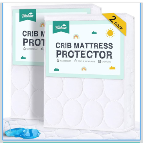 Crib Mattress Protector Sheets Waterproof 2 Pack, Quilted Crib Mattress Pad Cover Fitted Fits for Toddler Bed Mattress, White, 52” x 28”