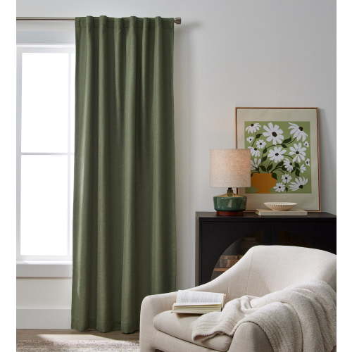 Better Homes & Gardens 100% Blackout Linen Blend Single Curtain, 50x63, Dark Cilantro