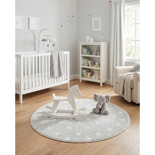 Rugs.com - Whimsy Kids Rug – 3 Ft Round Cloud Gray Stain-Resistant Area Rug for Nurseries, Playrooms, and Children's Bedrooms