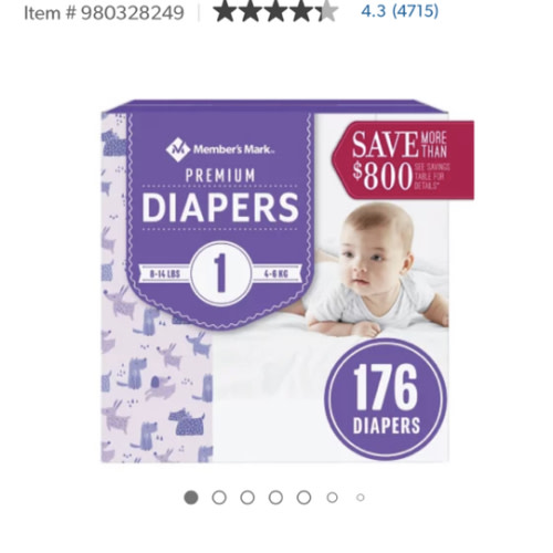 Member's Mark Diapers (Size 1) - 176 ct