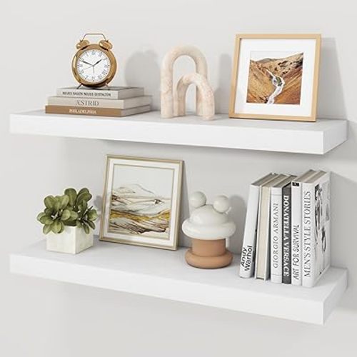 Floating Shelves for Wall, 9.3" Deep Wall Mounted Wood Shelves for Bathroom, Bedroom, Living Room, Kitchen, Hanging Shelf for Books/Storage/Room Decor (White 30")
