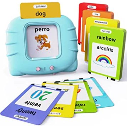 Lapare Spanish and English Bilingual Audible Flash Cards Toy with Music, Learn Spanish and English for Kids, Niñas, Niños, Bebes