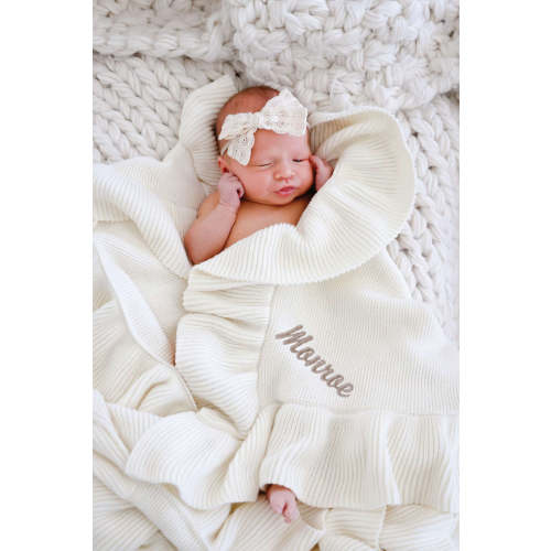 Knit Blanket With Ruffle in Ivory | Caden Lane