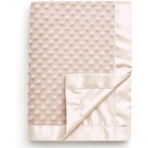 Pro Goleem Soft Minky Dot & Satin Baby Blanket, Cream, 30’’ x 40’’