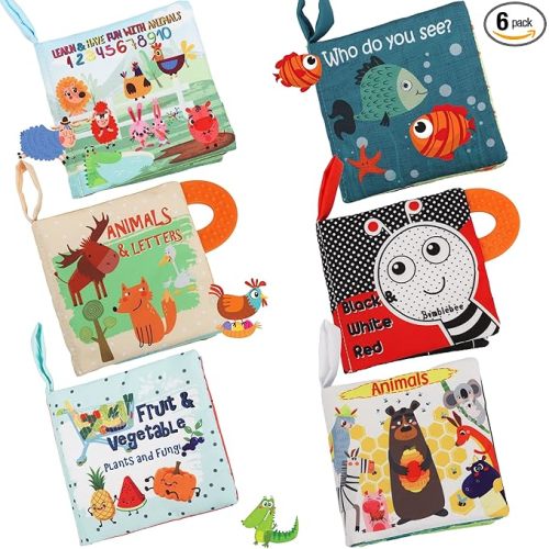 Baby Books Toys Gifts, Touch and Feel Cloth Crinkle Books for Babies,Infant Toddler Baby 0-3-6-12-18 Months, Early Learning Toys 6 to 12 Months 1-2 Years Old, Easter Shower Gift for Boys Girls,6 PCS