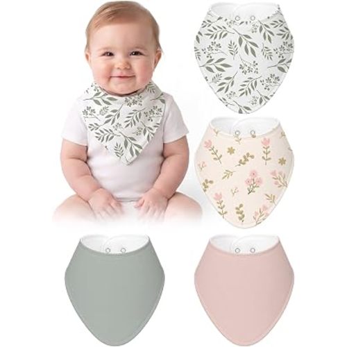 4 Pcs Baby Bandana Bib Cute Baby Nursery Decor Cotton Newborn Infant Feeding Drool Bib for Drooling and Teething Girl Boy