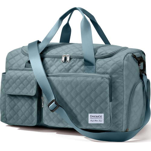 DAKIMOE Travel Duffle Bag for Women Men, Weekender Overnight Bags Carry on Gym Bag with Wet Pocket/Adjustable Strap/Shoe Compartment, Foldable Waterproof Duffel Tote for Plane Sports Dance, Green