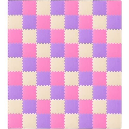 ProSource Baby Play Mat, Soft Foam Floor Tiles for Kids, Interlocking EVA Panels for Playpen Use, Crawling Development Surface, Safe Non-Toxic Toddler Flooring, 72 Tiles, Pink/Purple/Beige