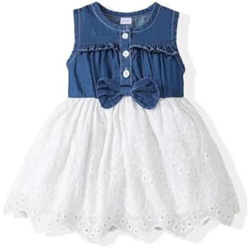 Renotemy Toddler Baby Girl Outfits Summer Dresses Sleeveless Infant Denim Sundress Jeans Dress for Girl Clothes