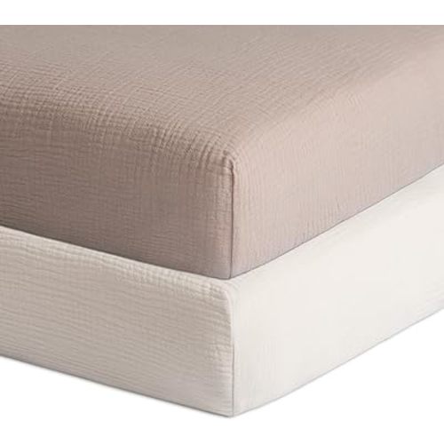 Meracorallo Muslin Fitted Crib Sheets, 2 Pack Soft Breathable Cotton Baby Crib Sheet, Neutral Crib Sheet for Baby Boys and Girls, Fits Standard Crib Mattress 28''x52'' (Blush & Fog)