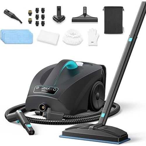 Steam Cleaner: 40s Fast Heating-0.66Gal (2.5L) Large Tank-21 PCS Kit-No Cooling-Refill Anytime-Detachable Hose Steamer Mop for Home Grout Tile Shower Floor Cleaning Black