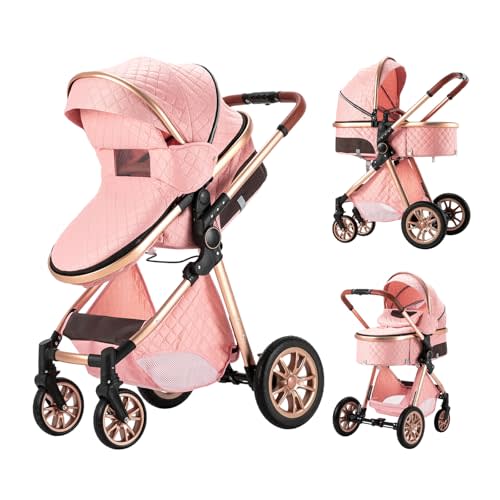 Baby Stroller Baby Prams Pushchair 2 in 1, Foldable, Portable, Comfortable, for Infant Toddler Aged 0-36 Months (Pink)