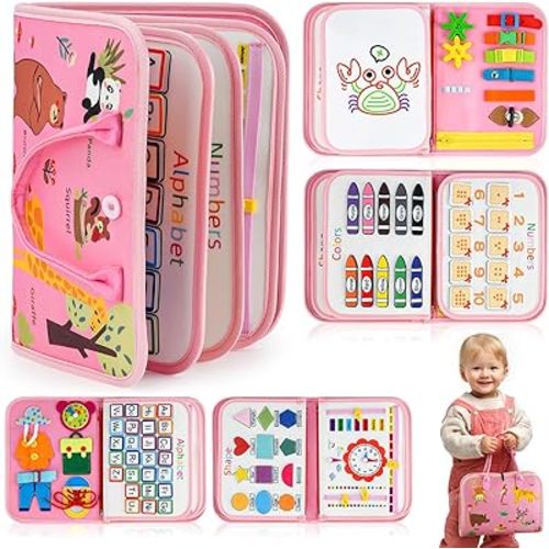 HumorPlay Busy Board Montessori Toys for 1,2,3 Year Old Girl Gifts, Sensory Educational Busy Book for Toddlers 1-3 Age, Christmas Birthday Gift for 1-2 Year Old Girl Toys
