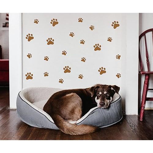 54 Pieces Dog Paws Wall Decals Dog Room Decor for Walls Dog Pup Removable Vinyl Wall Sticker Decoration Animal Footprint for Kid Pets Room Decor Animal Tracks Decor Y73 (C, Brown)