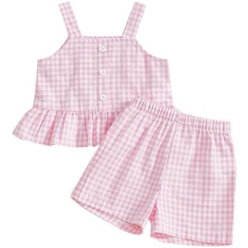 Brvxia Toddler Girl Clothes Baby Summer Outfits Sleeveless Square Collar Ruffled Tank Tops Bow Shorts 2 Pieces Set