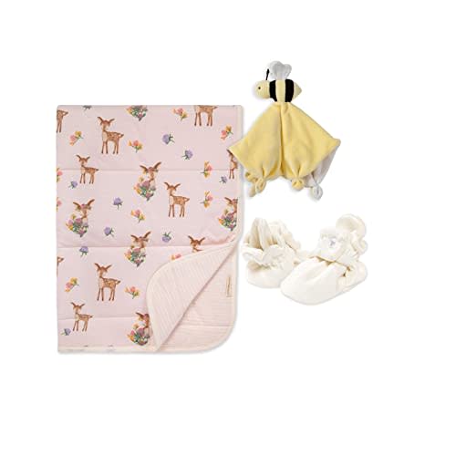 Burt's Bees Baby Unisex Baby Gift Set - Reversible Jersey Blanket, Adjustable Infant Booties & Plush Toy, 100% Organic Cotton Essentials Bundle