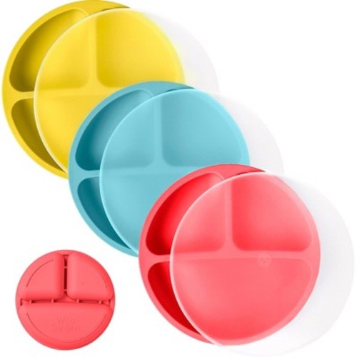 WeeSprout Silicone Plates for Babies & Toddlers 100% Food-Grade Dishes - With Lids, 3 Pack