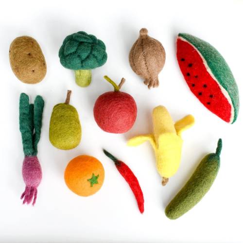 Felt Vegetables and Fruits | Made from Wool Felt | Broccoli, Watermelon, Chilli, Banana, Pear, Apple, Spring Onion, Chilli, Cucumber