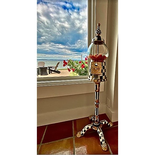 Gumball Machine w/fun finial - Whimsical classic black & white check hand-painted 9&quot;, 11&quot; or 15&quot; countertop or on stand.