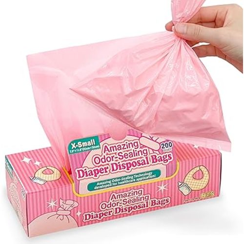 BOS Amazing Odor Sealing Baby Diaper Disposal Bags - Durable and Unscented [Size: XS, Color: Pink] (200 count, Pack of 1) (200 Bags)