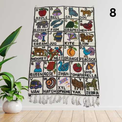 Handmade Alphabet Tapestry Wall Hanging with Animal Embroidery | ABC Tapestry Nursery Decor | Alphabet Wall Hanging for Kids Bedroom