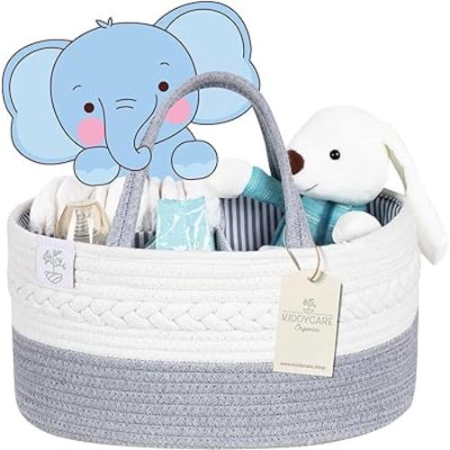 KiddyCare Diaper Caddy Organizer for Baby Nursery Basket with Handle Lid Nursing Caddy with Changing Table Organizer Cart Rope Diaper Caddy Organizer for Car Newborn Caddy Gray X-Large