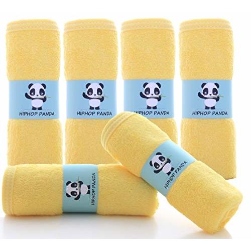 HIPHOP PANDA Baby Washcloths, Rayon Made from Bamboo - 2 Layer Ultra Soft Absorbent Newborn Bath Face Towel - Reusable Baby Wipes for Delicate Skin - Yellow, 6 Pack