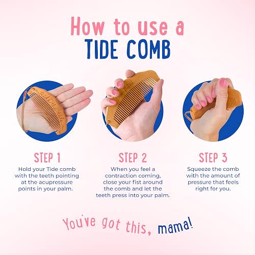 Mama Natural Tide Birth Comb For Labor Pain - (1 Piece) Wooden Comb For Women - Labor Comb For Labor And Delivery Essentials - Wood Comb For Pregnancy, Labor Pain Relief & Labor Gifts For Women