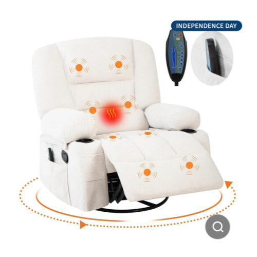Garvee Electric Massage Recliner Chair with Vibration & Heat, 360° Swivel Rocker, Cup Holders