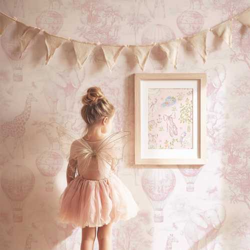 Pink Toile Wallpaper - Safari Animal Peel and Stick Self-adhesive Wallpaper for Nursery and Girls Room