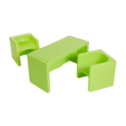 ECR4Kids Tri-Me Table and Cube Chair Play Set, Multipurpose Furniture, Lime Green, 3-Piece