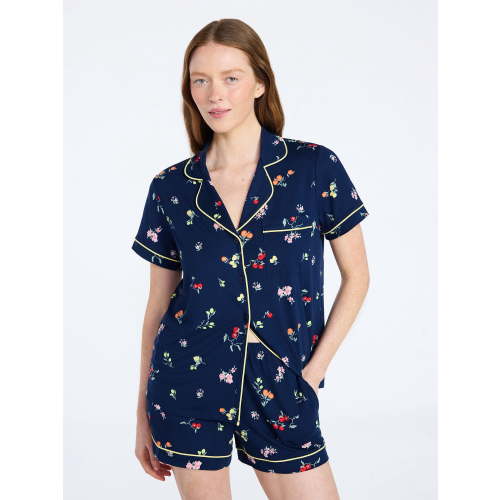 Joyspun Women's Dreamy Soft Collection Notch Collar Top and Shorts Pajama Set, 2-Piece, Sizes XS-3X