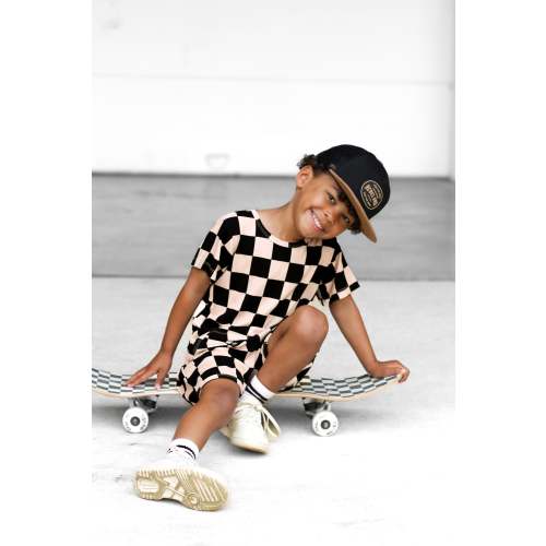 Rebel Bro Biker Two Piece Set in Taupe + Black Checkered - 3-4T