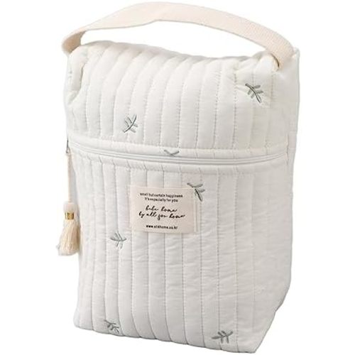 Diaper Bag Organizing Pouches, Cute Multifunction Quilted Cotton Cloth Baby Stroller Diaper Bag Organizer Diaper Pouch with Zipper for Bottle Wipes Pacifier