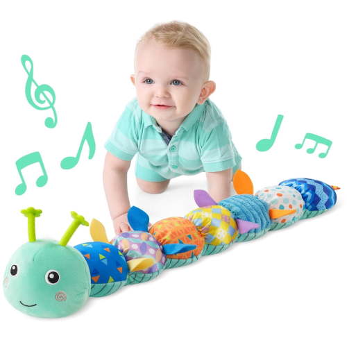 Baby Toys 0-6 Months, Musical Caterpillar Soft Stuffed Infant Toy with Multi-Sensory Crinkle, Rattle and Textures,Toys Gifts for Newborn 1 2 Year Old Boys Girls, Blue