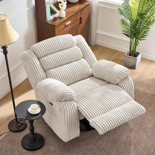 Power Swivel Rocker Recliner Chair with Massage, Heat, USB & Type-C Ports, Position, Electric Glider for Living Room or Nursery, Pale