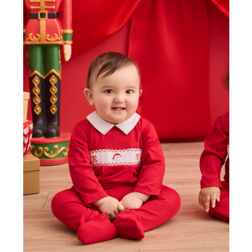 CLB Holiday Medley 26 Hand Smocked Santa Footie w/Collar