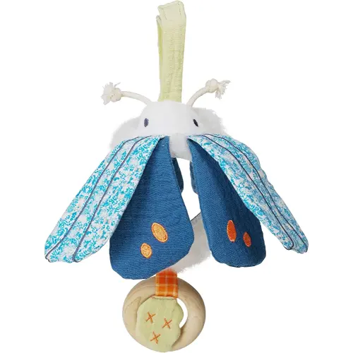 Manhattan Toy Folklore Plush Luna Moth Soft Tactile Baby Travel Toy with Crinkle Fabric Wings, Baby Mirror and Wooden Teether Ring