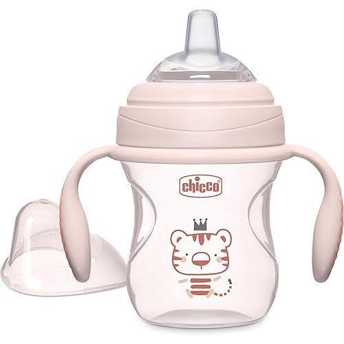 Chicco Transition Sippy Cup with Silicone Spout and Spill-Free Lid 7oz. | Calibration Markings | Removable Handles | Top-Rack Dishwasher Safe | Easy to Hold with Ergonomic Indents | Blush | 4+ months