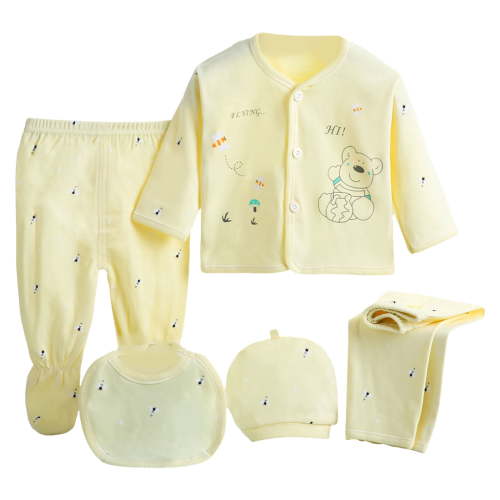 Sopiago 5PCS Newborn Boys Girls Baby Cotton Clothes Outfit Sets Baby Girl Layette Sets 0-3 Months (Tops+Hat+Pants+Bib)