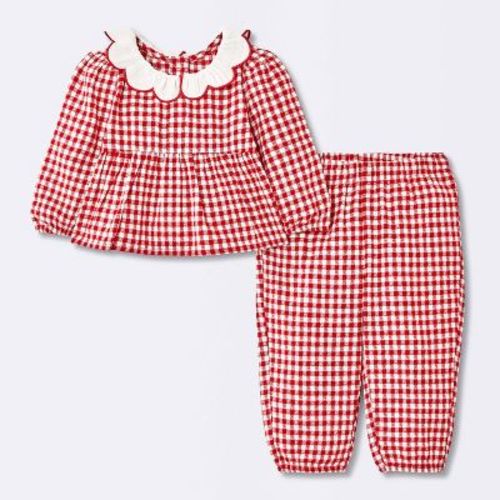 Baby Girls' Holiday Check Collar Set - Cloud Island™ Red 0-3M