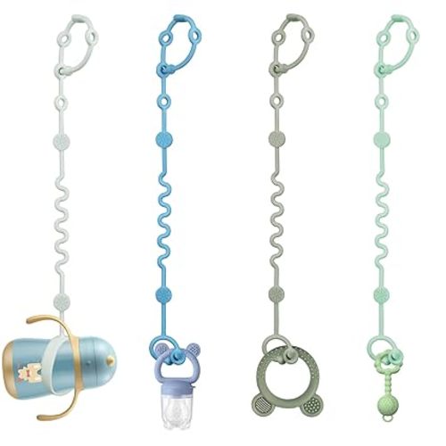 Toy Straps for Baby, Adjustable Toy Holder for Stroller Accessories, Silicone Tether Pacifier Clip, No Throw Travel Essential Leash for High Chair, Car Seat (boy-4 Pack)