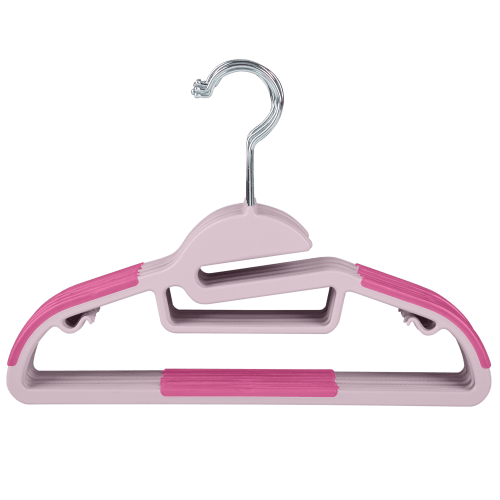 Simplify Kid's Non Slip Plastic Collar Saver Clothing Hangers, 12 Pack, Pink