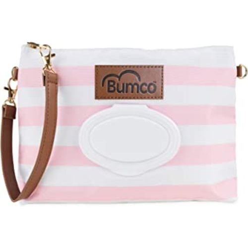 Bumco Diaper Clutch Bag with Refillable Wipes Dispenser - Water Resistant, Lightweight Diaper Pouch with on the go Wipes Dispenser, Portable Baby Wipe Dispenser, Diaper and Wipes Pouch (Pink Stripes)