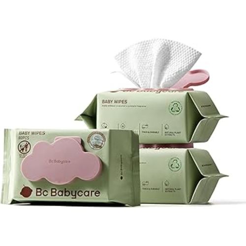 Bc Babycare Cloud Moist Baby Wipes, Thick & XL, 99% Water, Ultra-Hydrating, Unscented, Hypoallergenic for Sensitive Skin, Biodegradable, 3 Flip-Top, 240 Count