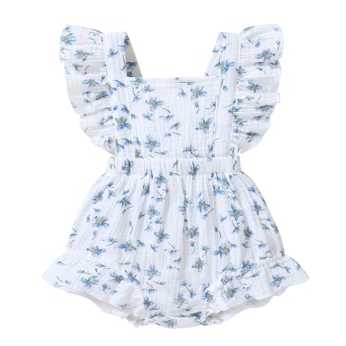 YOUNGER TREE Toddler Baby Girl Ruffled Sleeveless Romper Casual Summer Jumpsuit Cotton Linen Clothes