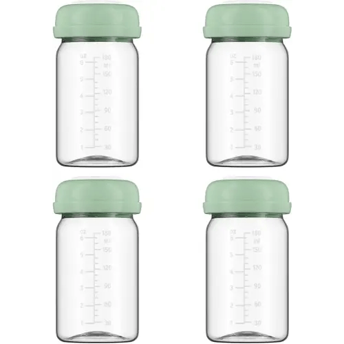 Breastmilk Storage Bottles Collection Bottles, 6oz Wide-Neck Breast Milk Container Compatible for Spectra S1 S2 SG Motif Luna Breast Pumps, Fit for Momcozy Breast Milk Cooler & Fridge, 4 Packs