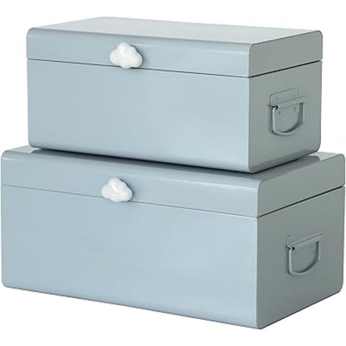 Vixdonos Large Decorative Box Set of 2 Metal Keepsake Trunk with Cloud-shaped Decorative Clasp for Reception,Wedding,Baby & Bridal Shower,17.3X10.6X8.3 Inches