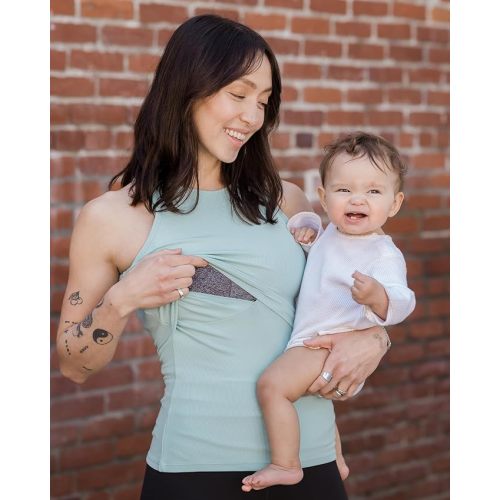 Kindred Bravely Ribbed Racerback Nursing Tank Top | Women's Sleeveless Breastfeeding Shirt - Large - Dusty Blue