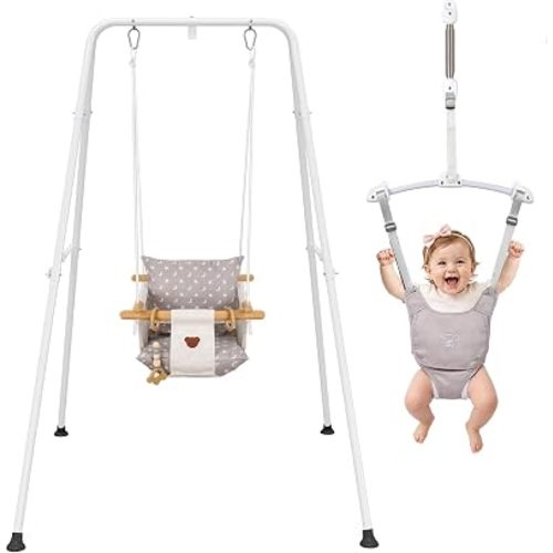 2 in 1 Baby Jumper & Swing, Foldable Stand, Toddler Swing Set for Indoor & Outdoor